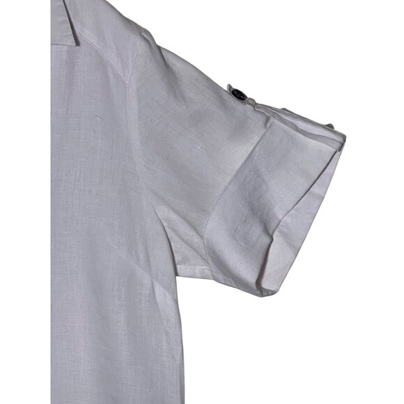 Coupe Collection 100% Linen White1/4 Buttoned Collared Blouse - Picture 7 of 16